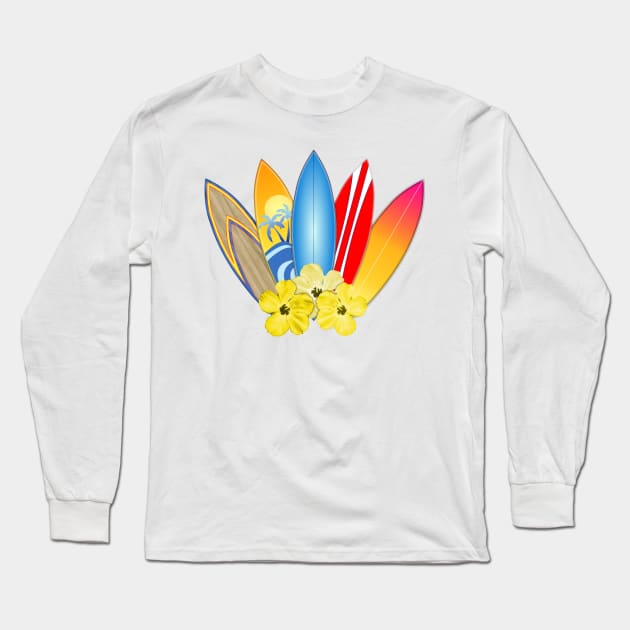 Surfboards And Hibiscus Flowers Long Sleeve T-Shirt by Packrat